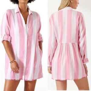 Tommy Bahama Rugby Stripe Linen Shirt Swim Coverup Small EUC